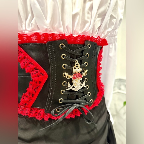 Pirate Black and Red Lace-Up Corset Belt Sz S/M main image 9
